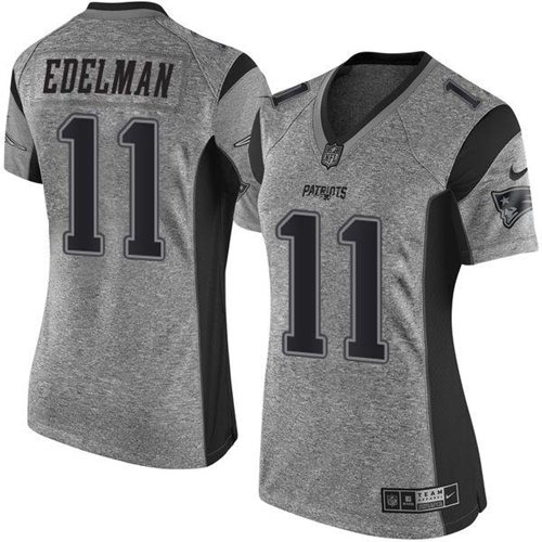 Nike Patriots #11 Julian Edelman Gray Women's Stitched NFL Limited Gridiron Gray Jersey - Click Image to Close